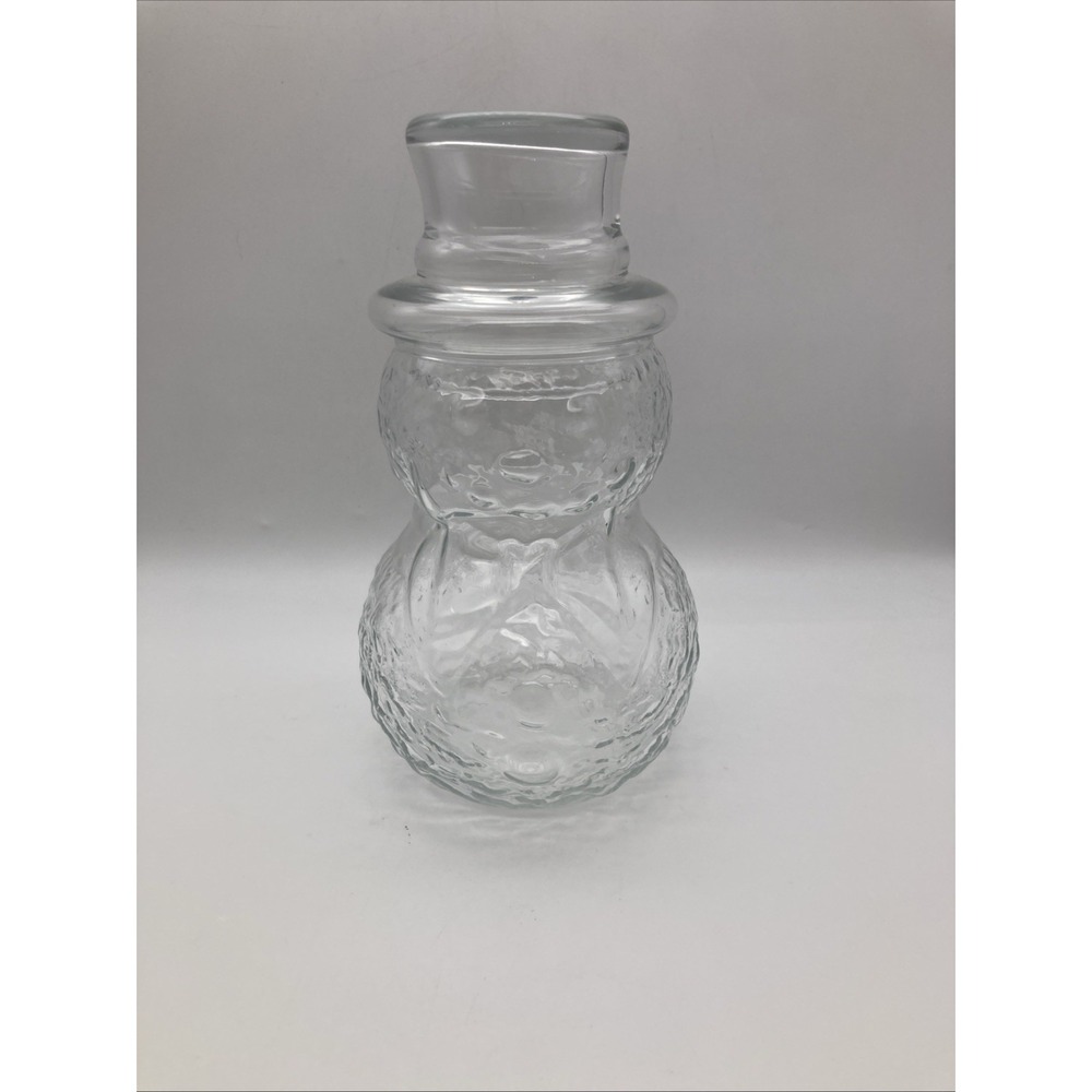 Vtg Anchor Hocking Clear Glass Snowman Textured Jar with lid